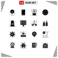 Pack of 16 creative Solid Glyphs of power electronics camera devices spa Editable Vector Design Elements