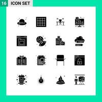 Set of 16 Modern UI Icons Symbols Signs for internet work place software office computer Editable Vector Design Elements