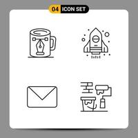 4 Black Icon Pack Outline Symbols Signs for Responsive designs on white background 4 Icons Set Creative Black Icon vector background