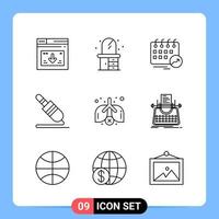 9 Line Black Icon Pack Outline Symbols for Mobile Apps isolated on white background 9 Icons Set vector