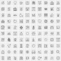 100 Universal Black Line Icons on White Background vector