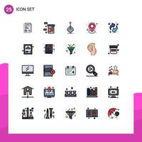 25 Universal Filled line Flat Color Signs Symbols of recycling place game pin location Editable Vector Design Elements