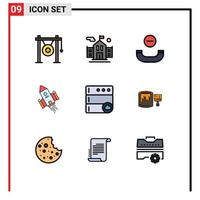 Set of 9 Modern UI Icons Symbols Signs for database launch call rocket shuttle Editable Vector Design Elements