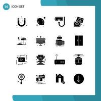 Set of 16 Modern UI Icons Symbols Signs for sunbed wedding beach glasses email Editable Vector Design Elements