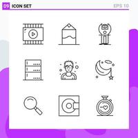 conjunto de 9 iconos en estilo de línea símbolos de contorno creativo para el diseño de sitios web y aplicaciones móviles signo de icono de línea simple aislado en fondo blanco 9 iconos vector