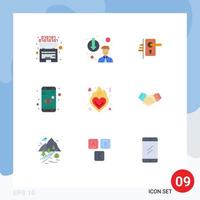 Pack of 9 Modern Flat Colors Signs and Symbols for Web Print Media such as fire volume lock sound home Editable Vector Design Elements