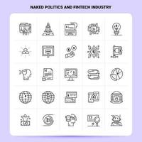 esquema 25 conjunto de iconos de política desnuda e industria fintech diseño de estilo de línea vectorial conjunto de iconos negros paquete de pictogramas lineales diseño de ideas de negocios web y móviles ilustración vectorial vector