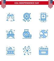 9 iconos creativos de ee.uu. signos de independencia modernos y símbolos del 4 de julio del edificio emblemático del dólar de ee.uu. elementos de diseño vectorial editables del día de ee.uu. vector