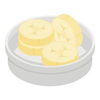 Banana in plate icon, isometric style vector