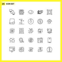 Pictogram Set of 25 Simple Lines of board publish eye game disc Editable Vector Design Elements