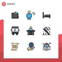 Set of 9 Modern UI Icons Symbols Signs for travel buss body bus bed Editable Vector Design Elements