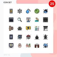 paquete de 25 modernos signos y símbolos de colores planos de línea rellena para medios de impresión web, como gráficos circulares, guisantes comerciales de sangre, elementos de diseño de vectores editables