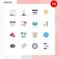 conjunto moderno de 16 colores planos y símbolos, como tarjeta de joyería de cita, comercio electrónico, paquete editable en línea de elementos creativos de diseño de vectores