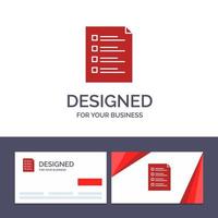 Creative Business Card and Logo template Checklist Check File List Page Task Testing Vector Illustration