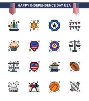 16 USA Flat Filled Line Pack of Independence Day Signs and Symbols of security dessert drink cake garland Editable USA Day Vector Design Elements