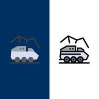 Exploration Planet Rover Surface Transport  Icons Flat and Line Filled Icon Set Vector Blue Background