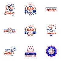 Happy Fathers Day vector hand lettering 9 Blue and red Calligraphy illustration for greeting card festival poster etc Editable Vector Design Elements