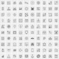 100 Universal Black Line Icons on White Background vector