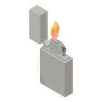 icono de encendedor de cigarrillos en llamas, estilo isométrico vector