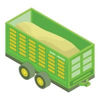 Wheat farm trailer icon, isometric style vector