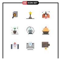 Pack of 9 creative Flat Colors of illumination bulb award green pollution Editable Vector Design Elements