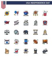 Modern Set of 25 Flat Filled Lines and symbols on USA Independence Day such as drink western america flag dream catcher adornment Editable USA Day Vector Design Elements