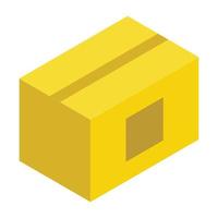 icono de caja de cartón amarillo, estilo isométrico vector