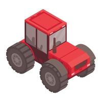 icono de tractor rojo, estilo isométrico vector