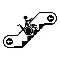 Man at wheelchair at escalator icon, simple style vector