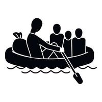 Migrant family in boat icon, simple style vector