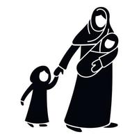 Refugee mother children icon, simple style vector