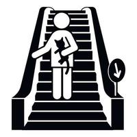 hombre escalera mecánica abajo icono, estilo simple vector