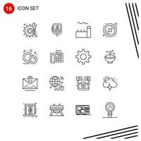 16 Universal Outlines Set for Web and Mobile Applications food button boiling plant delete close Editable Vector Design Elements