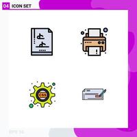 Set of 4 Vector Filledline Flat Colors on Grid for file document css gear device cascading bank Editable Vector Design Elements