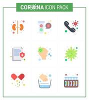 9 Flat Color Corona Virus pandemic vector illustrations  protect insurance call information call viral coronavirus 2019nov disease Vector Design Elements