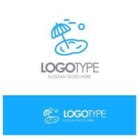 logotipo de contorno azul de primavera de palmera de playa con lugar para eslogan vector