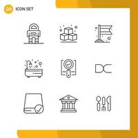 Universal Icon Symbols Group of 9 Modern Outlines of search magnifier flag find shower Editable Vector Design Elements