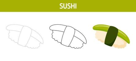 Sushi tracing and coloring worksheet for kids vector
