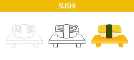 Sushi tracing and coloring worksheet for kids vector