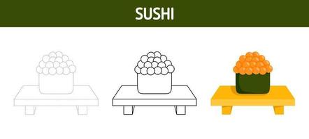 Sushi tracing and coloring worksheet for kids vector