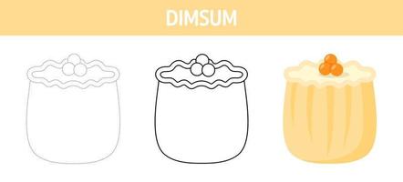 hoja de trabajo para colorear y rastrear dimsum para niños vector