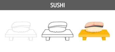 Sushi tracing and coloring worksheet for kids vector