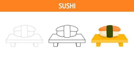 Sushi tracing and coloring worksheet for kids vector