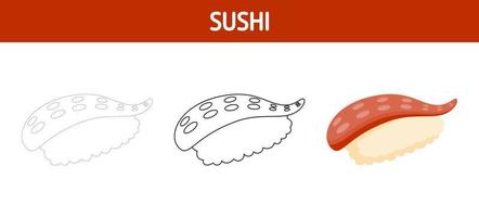 Sushi tracing and coloring worksheet for kids vector