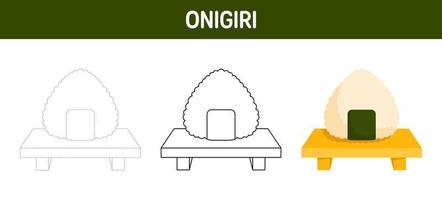 hoja de trabajo para colorear y trazar onigiri para niños vector