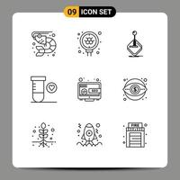 Pictogram Set of 9 Simple Outlines of seo space arcade science stick Editable Vector Design Elements