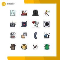 Flat Color Filled Line Pack of 16 Universal Symbols of photography camera road stick fire flame Editable Creative Vector Design Elements