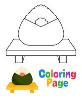 página para colorear con onigiri para niños vector