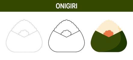 hoja de trabajo para colorear y trazar onigiri para niños vector