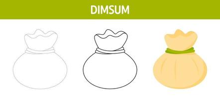 Dimsum tracing and coloring worksheet for kids vector